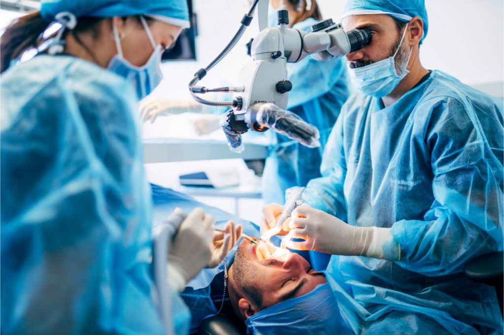 Patient on operating table having Maxillomanibular surgery